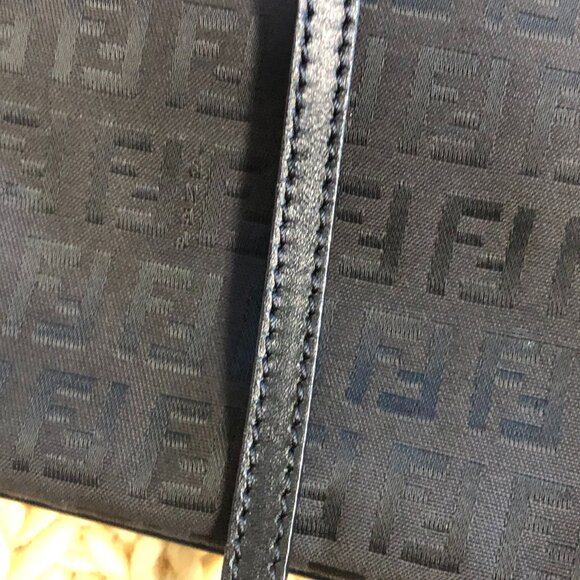 FENDI Zucca Black Leather and Nylon Gun Metal Hardware Bag w COA - Picture 2 of 13